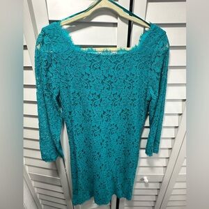 Diane Von Furstenberg Turquoise Zarita Cocktail Lace Dress